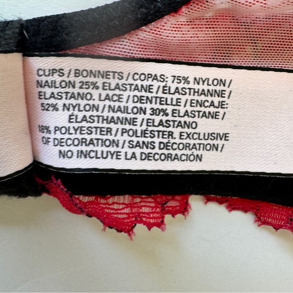 Victoria's Secret Bra Dream Angels Lined Demi Pink Red Lace Black Straps Bow 34C - Picture 5 of 13